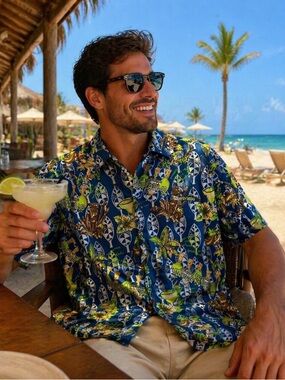 Jimmy Buffett Margaritaville Hawaiian Shirt Mens M Tropical Beach Resort Vibes